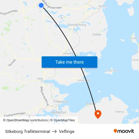 Silkeborg Trafikterminal to Veflinge map