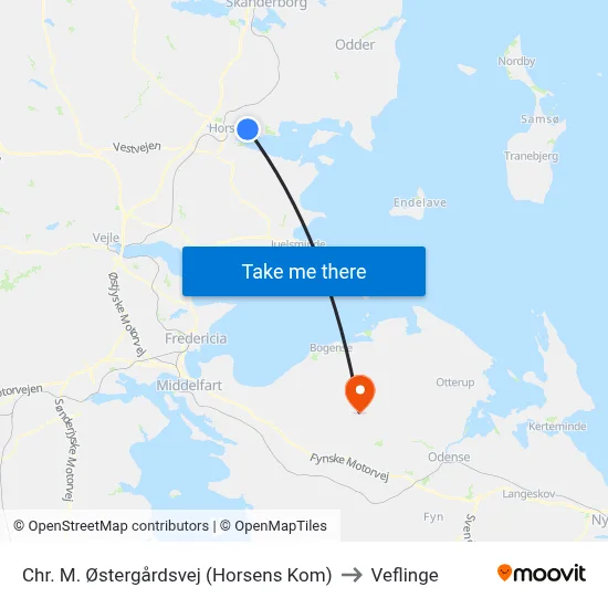 Chr. M. Østergårdsvej (Horsens Kom) to Veflinge map