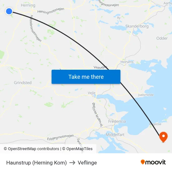 Haunstrup (Herning Kom) to Veflinge map