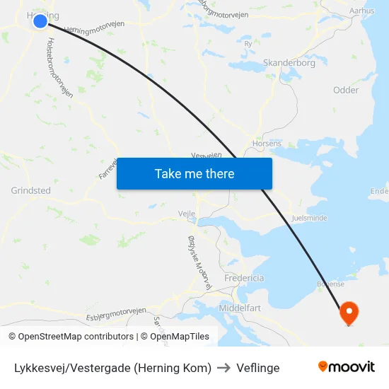 Lykkesvej/Vestergade (Herning Kom) to Veflinge map