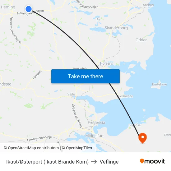 Ikast/Østerport (Ikast-Brande Kom) to Veflinge map