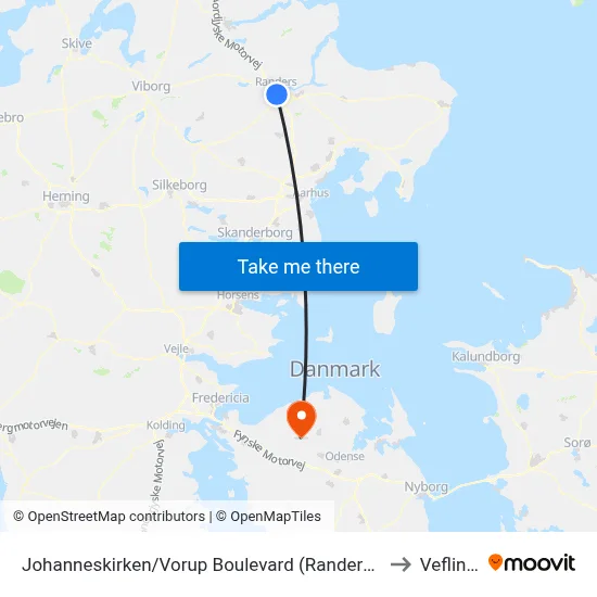 Johanneskirken/Vorup Boulevard (Randers Kom) to Veflinge map