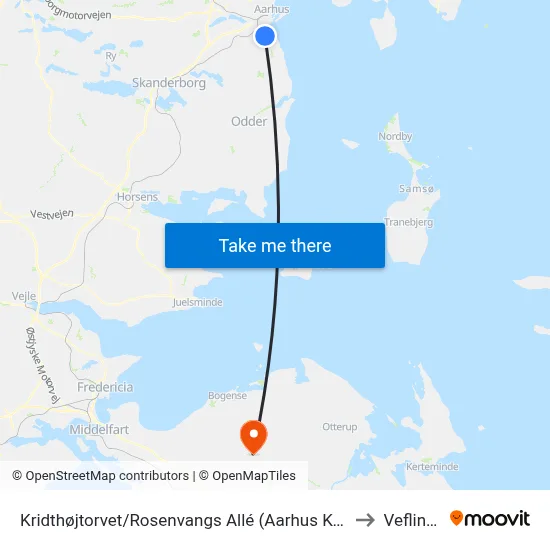 Kridthøjtorvet/Rosenvangs Allé (Aarhus Kom) to Veflinge map