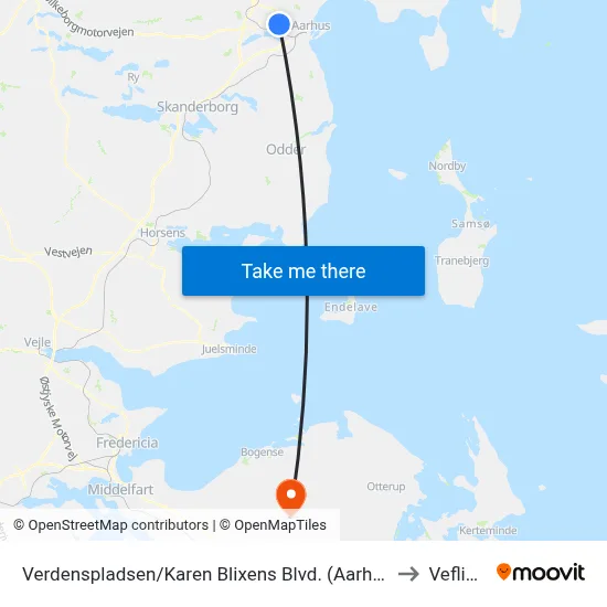 Verdenspladsen/Karen Blixens Blvd. (Aarhus Kom) to Veflinge map