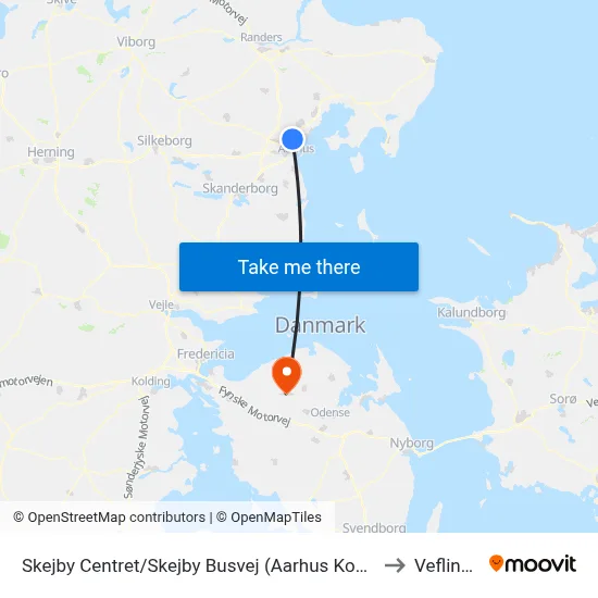 Skejby Centret/Skejby Busvej (Aarhus Kom) to Veflinge map