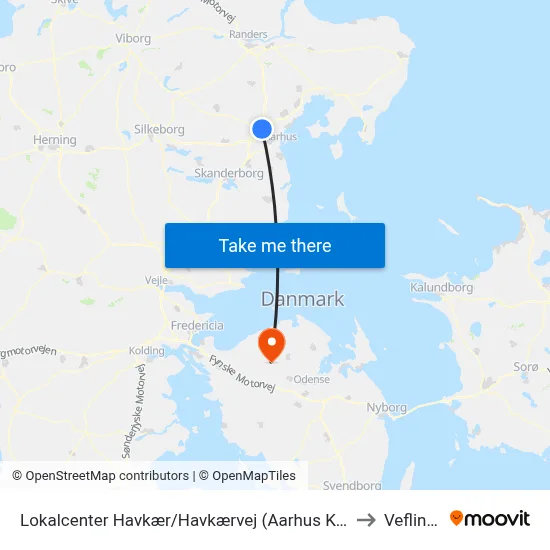 Lokalcenter Havkær/Havkærvej (Aarhus Kom) to Veflinge map