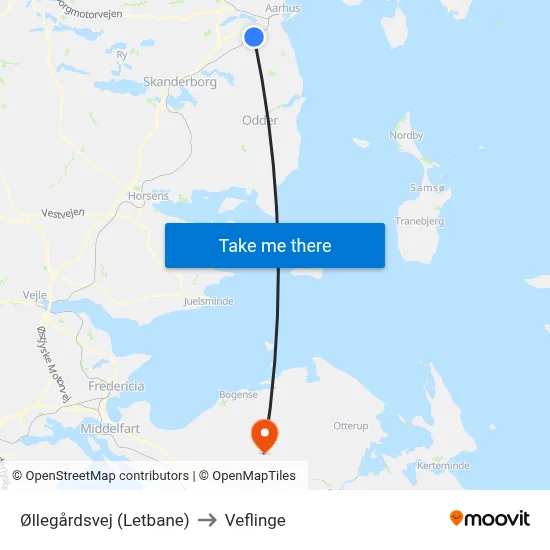 Øllegårdsvej (Letbane) to Veflinge map