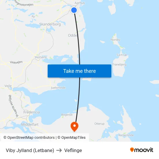 Viby Jylland (Letbane) to Veflinge map