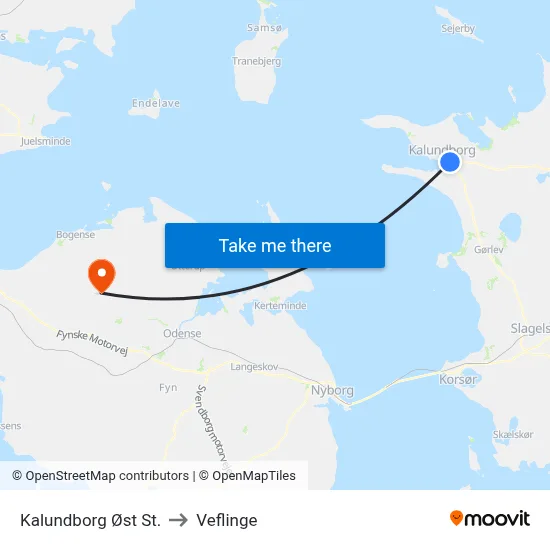 Kalundborg Øst St. to Veflinge map