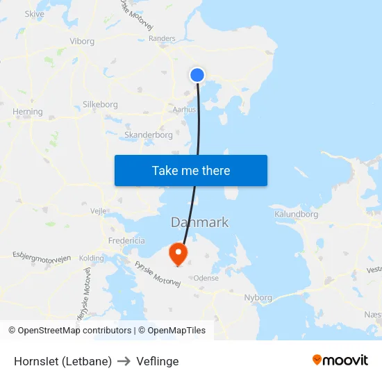 Hornslet (Letbane) to Veflinge map