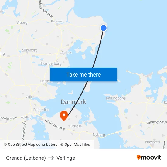 Grenaa (Letbane) to Veflinge map