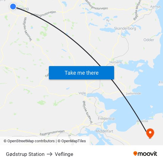 Gødstrup Station to Veflinge map