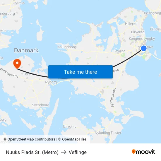 Nuuks Plads St. (Metro) to Veflinge map