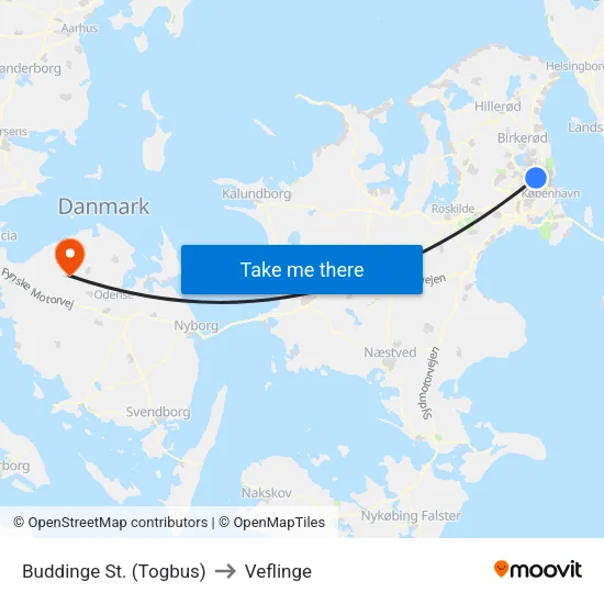 Buddinge St. (Togbus) to Veflinge map