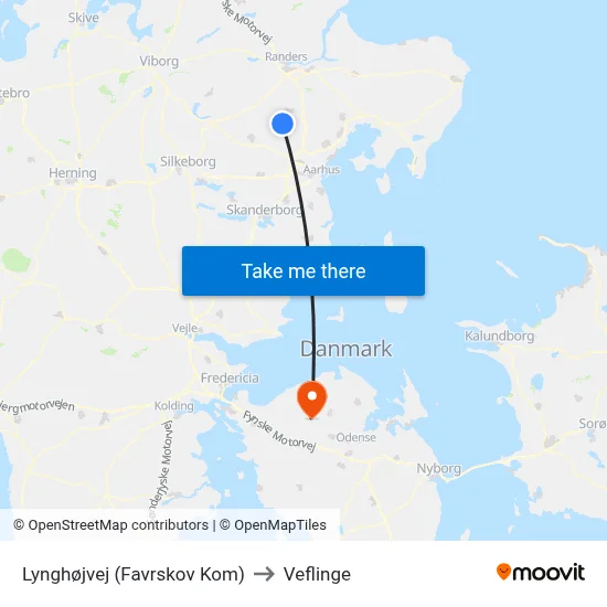 Lynghøjvej (Favrskov Kom) to Veflinge map