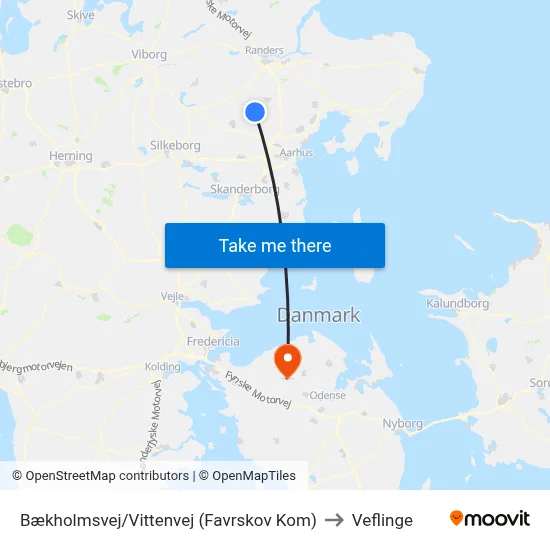 Bækholmsvej/Vittenvej (Favrskov Kom) to Veflinge map
