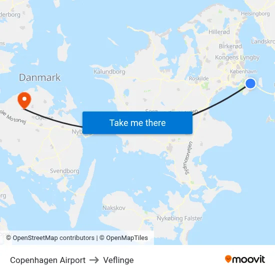 Copenhagen Airport to Veflinge map