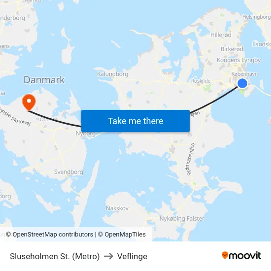 Sluseholmen St. (Metro) to Veflinge map