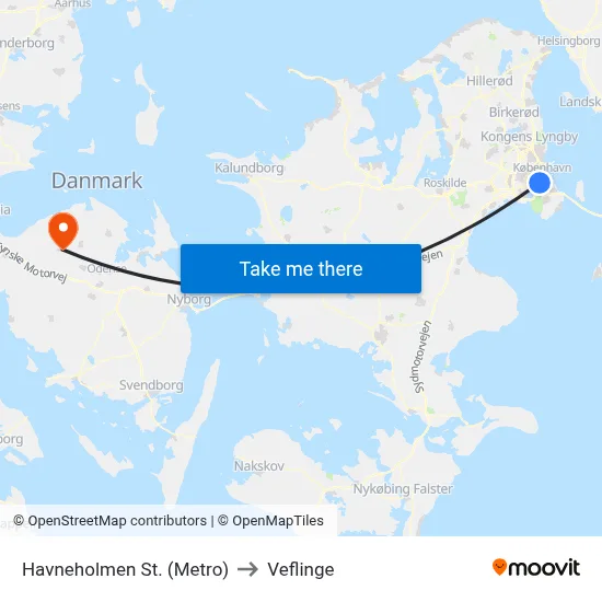 Havneholmen St. (Metro) to Veflinge map