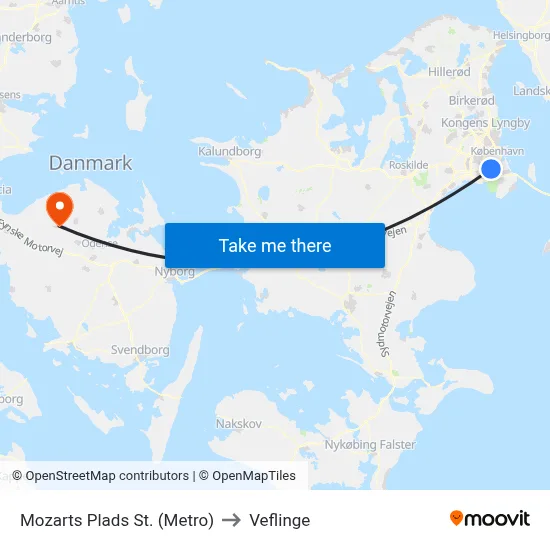 Mozarts Plads St. (Metro) to Veflinge map