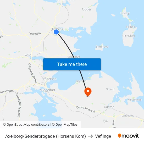 Axelborg/Sønderbrogade (Horsens Kom) to Veflinge map