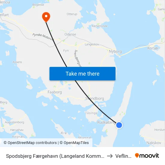 Spodsbjerg Færgehavn (Langeland Kommune) to Veflinge map