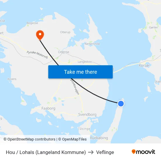 Hou / Lohals (Langeland Kommune) to Veflinge map
