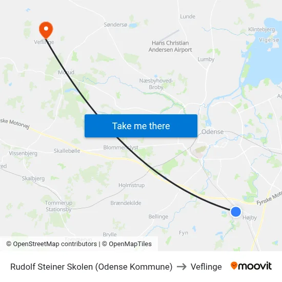 Rudolf Steiner Skolen (Odense Kommune) to Veflinge map