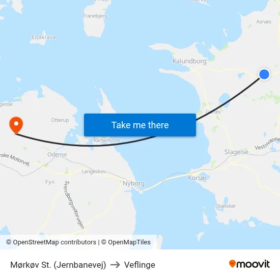 Mørkøv St. (Jernbanevej) to Veflinge map