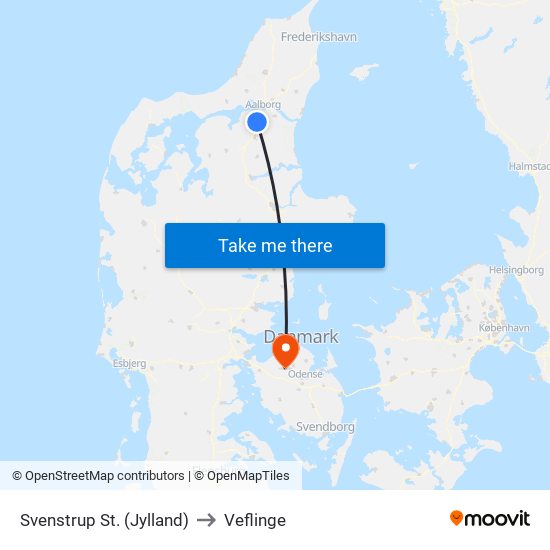 Svenstrup St. (Jylland) to Veflinge map