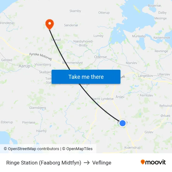 Ringe Station (Faaborg Midtfyn) to Veflinge map