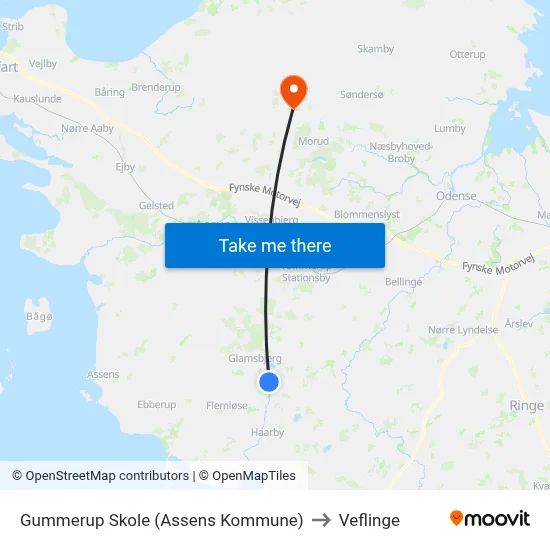 Gummerup Skole (Assens Kommune) to Veflinge map