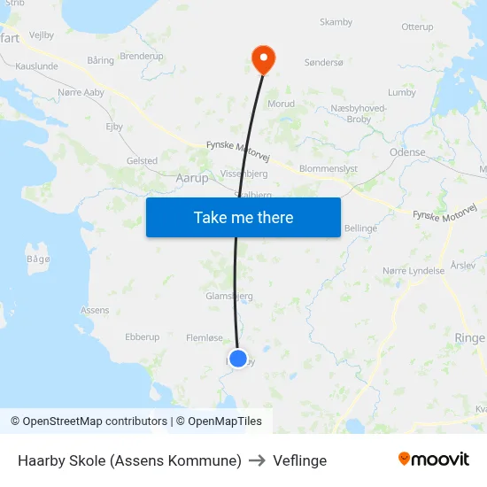Haarby Skole (Assens Kommune) to Veflinge map