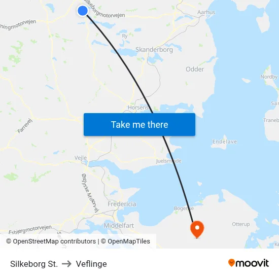 Silkeborg St. to Veflinge map