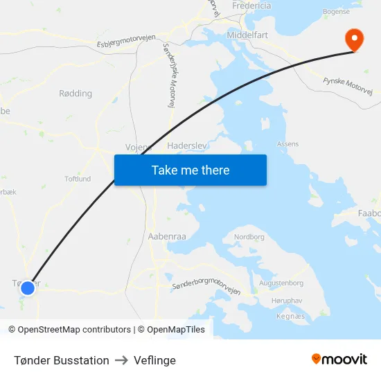 Tønder Busstation to Veflinge map