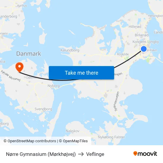 Nørre Gymnasium (Mørkhøjvej) to Veflinge map