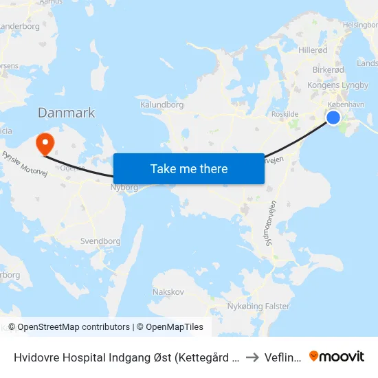 Hvidovre Hospital Indgang Øst (Kettegård Allé) to Veflinge map