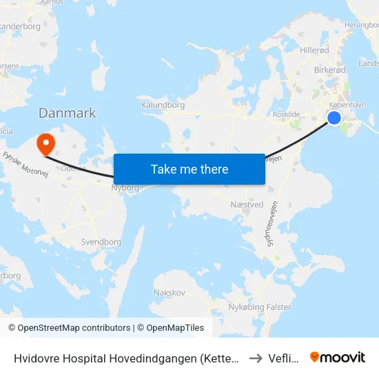 Hvidovre Hospital Hovedindgangen (Kettegård Allé) to Veflinge map
