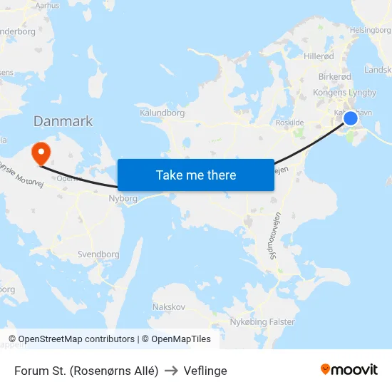 Forum St. (Rosenørns Allé) to Veflinge map