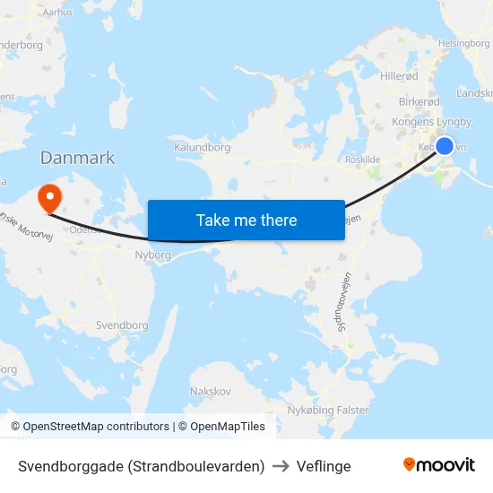 Svendborggade (Strandboulevarden) to Veflinge map