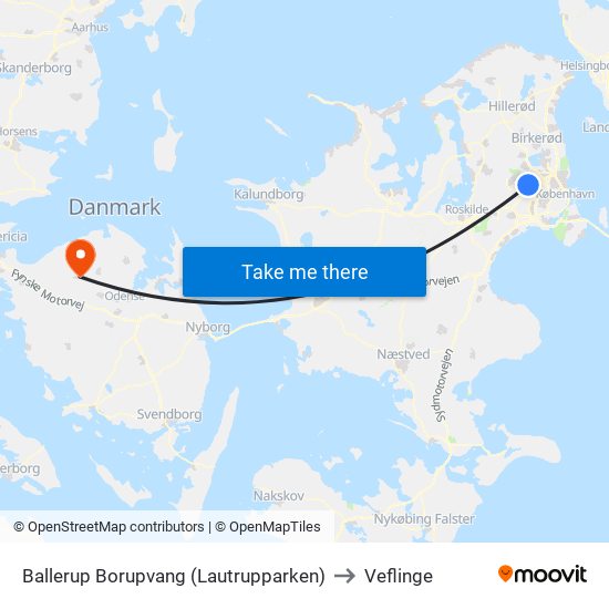 Ballerup Borupvang (Lautrupparken) to Veflinge map