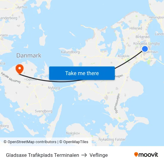 Gladsaxe Trafikplads Terminalen to Veflinge map