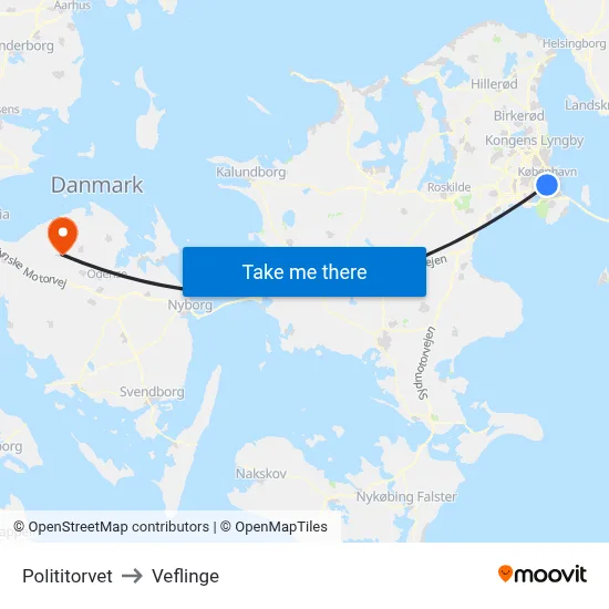 Polititorvet to Veflinge map