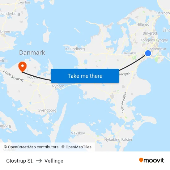Glostrup St. to Veflinge map