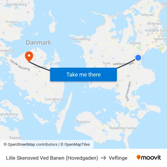 Lille Skensved Ved Banen (Hovedgaden) to Veflinge map