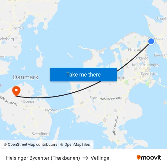 Helsingør Bycenter (Trækbanen) to Veflinge map