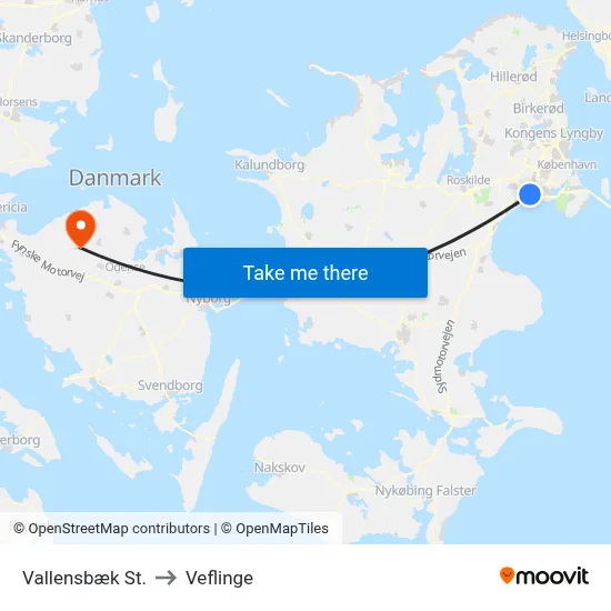 Vallensbæk St. to Veflinge map