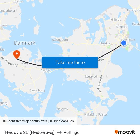 Hvidovre St. (Hvidovrevej) to Veflinge map