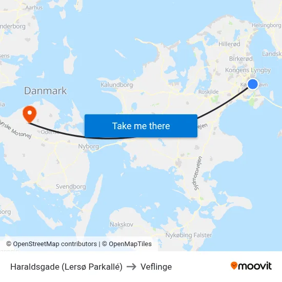 Haraldsgade (Lersø Parkallé) to Veflinge map