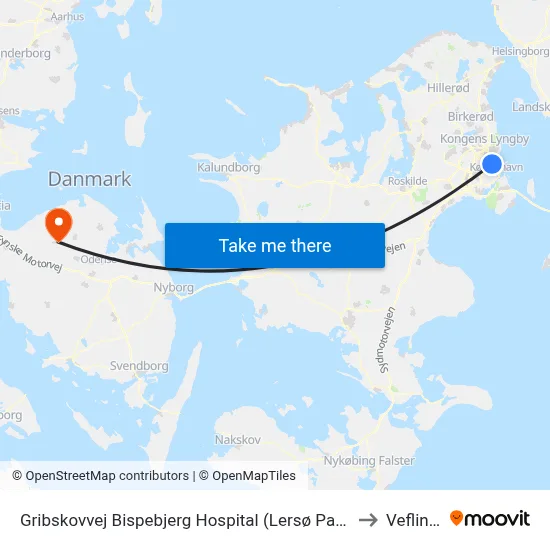 Gribskovvej Bispebjerg Hospital (Lersø Parkallé) to Veflinge map